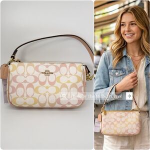 Coach CDW29 Nolita 19 In Pretty Signature Canvas Chalk Pink Wristlet Purse Bag